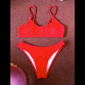 Red Smocked High Cut Bikini Swimsuit